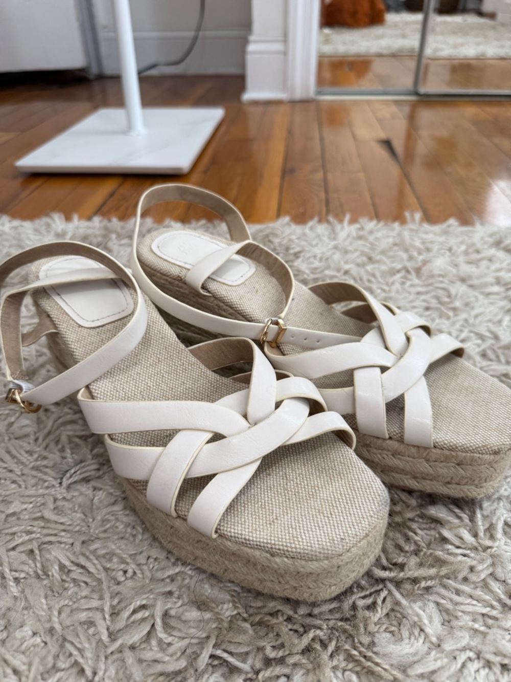 H&M Cream Braided Espadrille Wedge Sandals